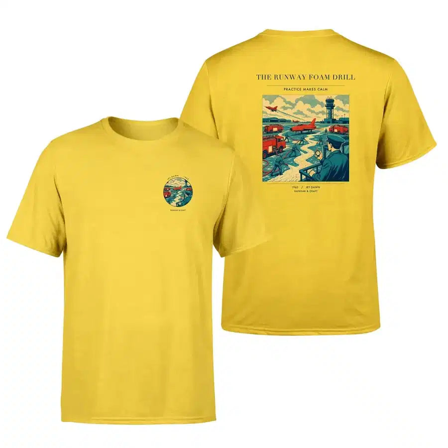 VINTAGE G4461 - The Runway Foam Drill - Double-Side T-Shirt design on yellow double side t shirt