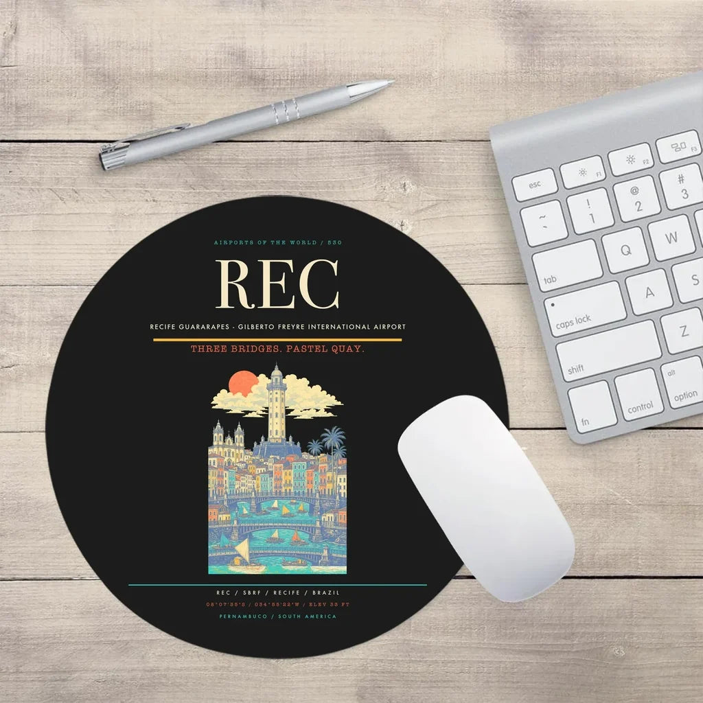 Recife Guararapes (REC) design on black round mouse pad
