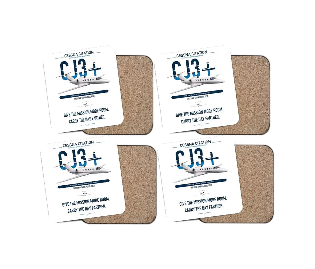 Cessna Citation CJ3+ design on white 4 pieces set coaster