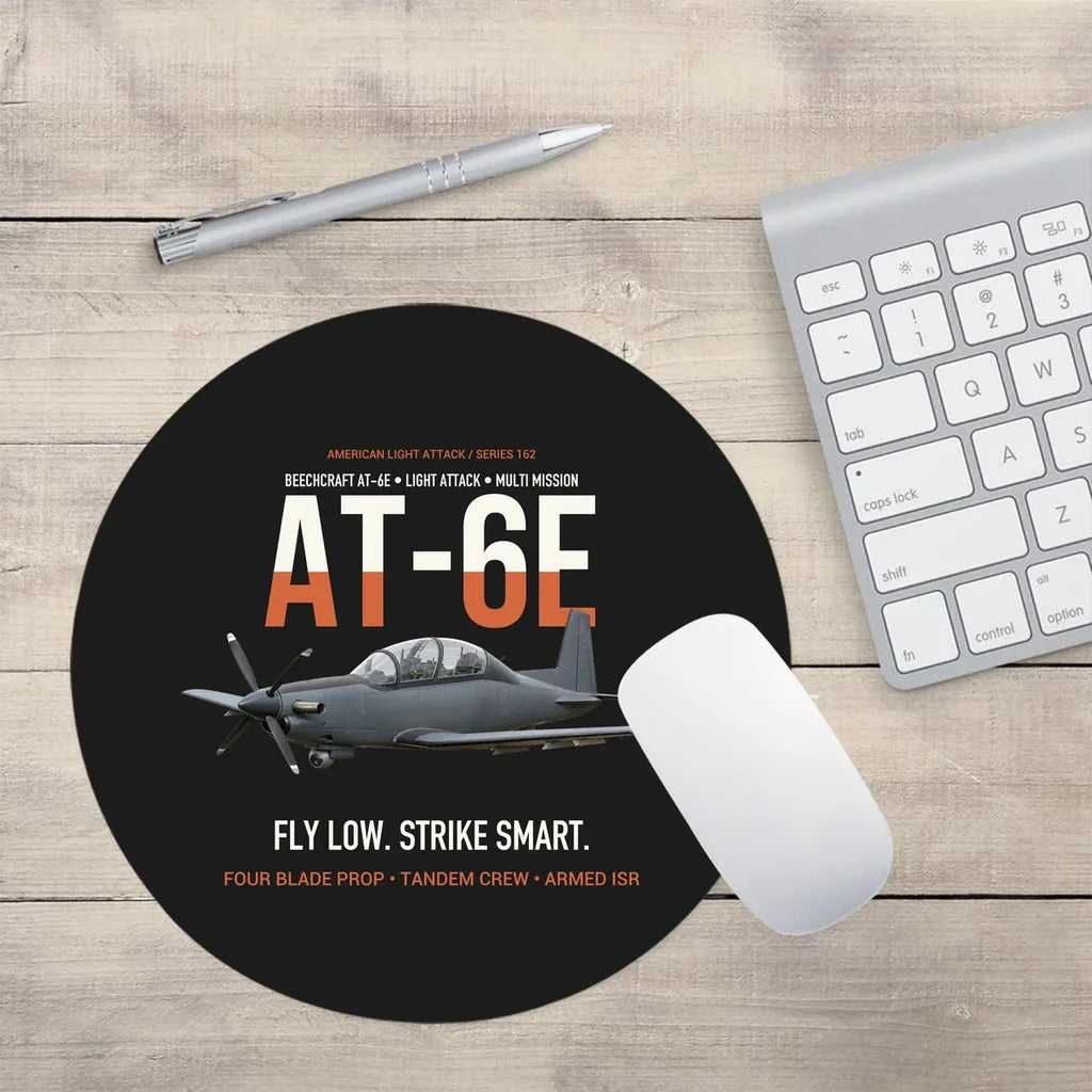 AT-6E Wolverine Light Attack design on black round mouse pad