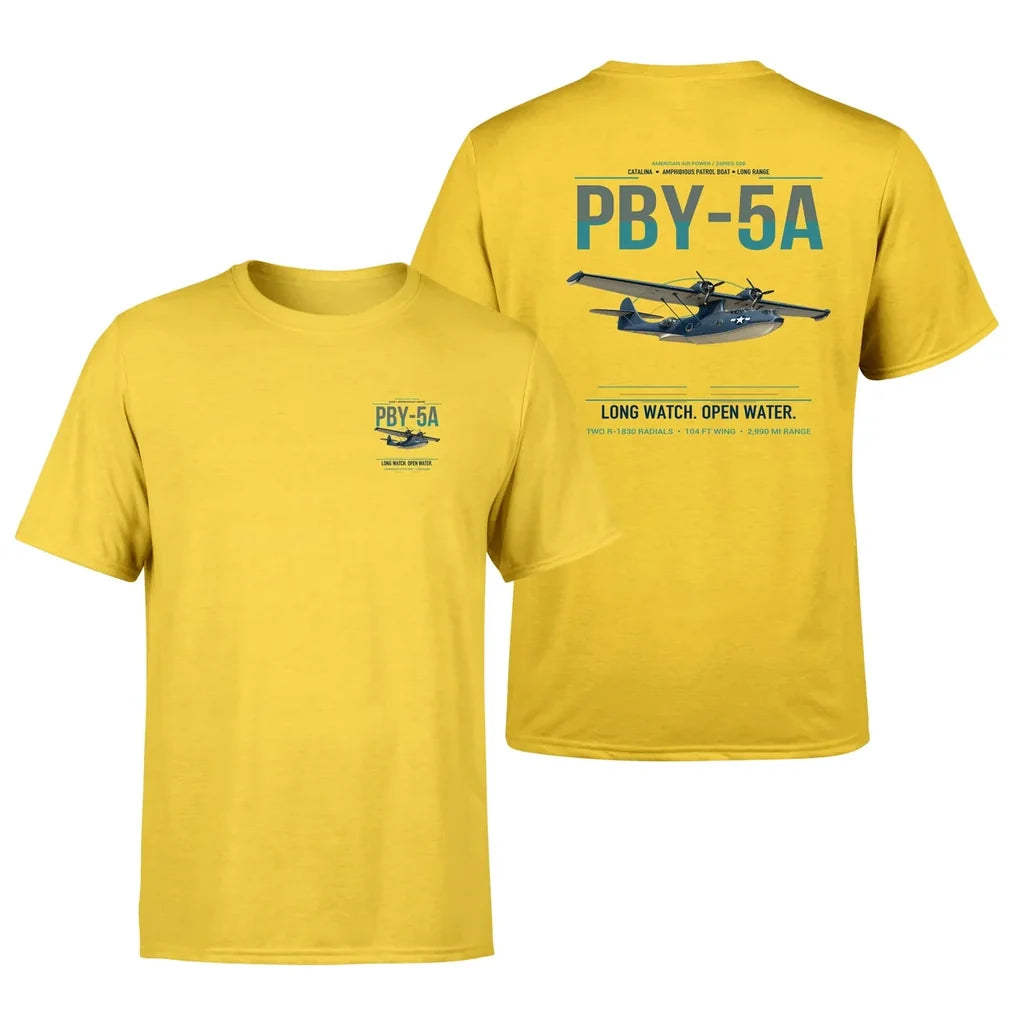 PBY-5A Catalina design on yellow double-side t-shirt, double-side print