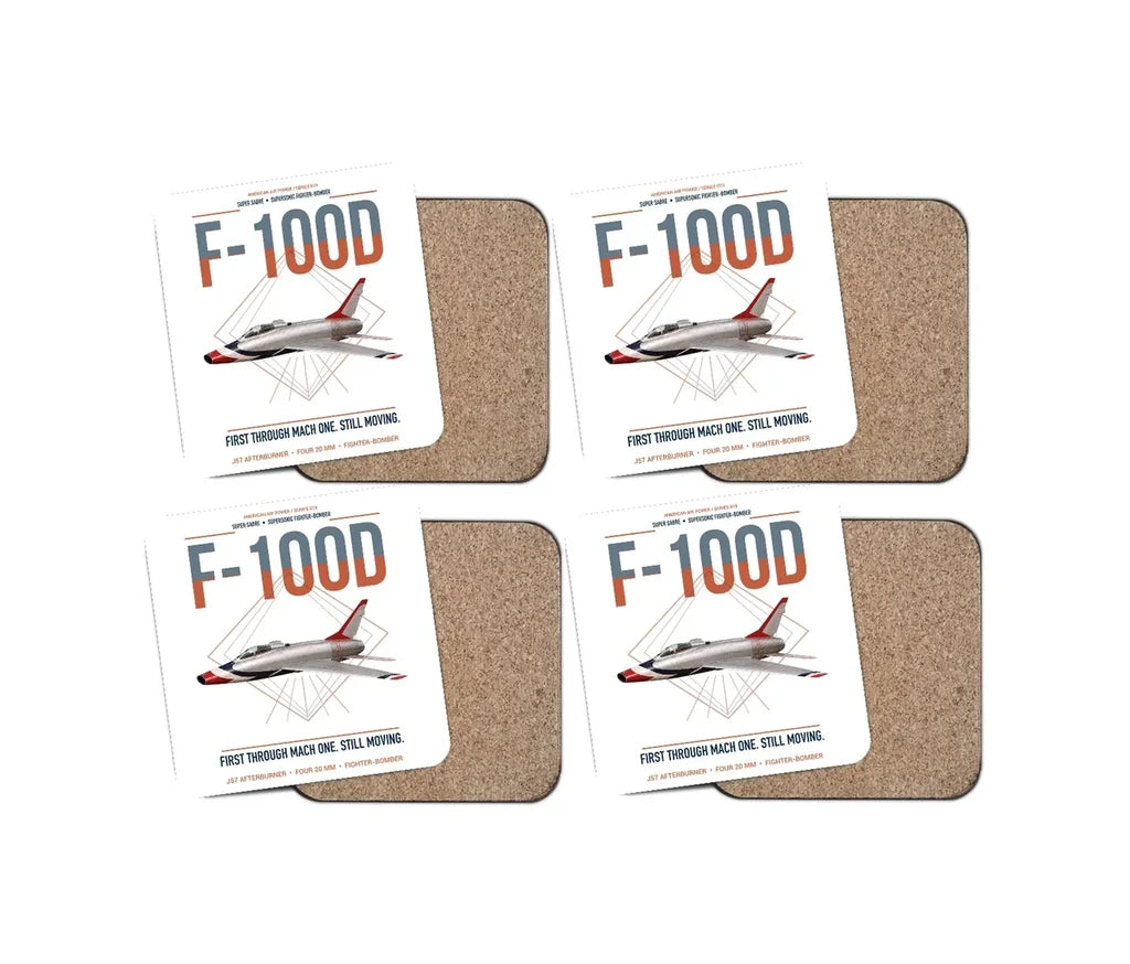 F-100D Super Sabre design on white 4 pieces set coaster