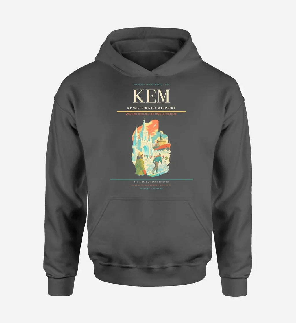 Kemi-Tornio Airport (KEM) design on dark gray hoodie single-side print