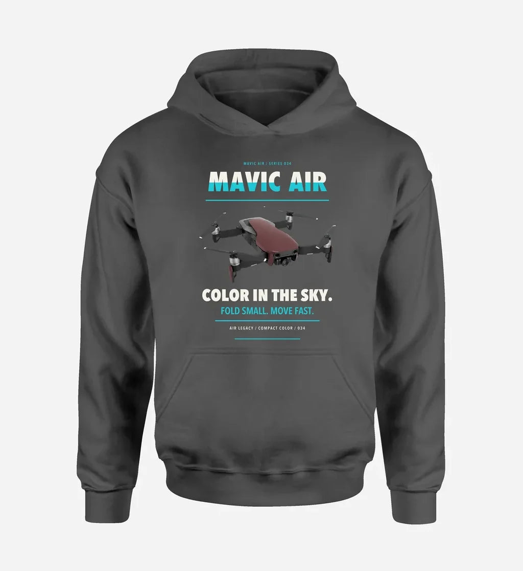 DJI Mavic Air design on dark gray hoodie single side