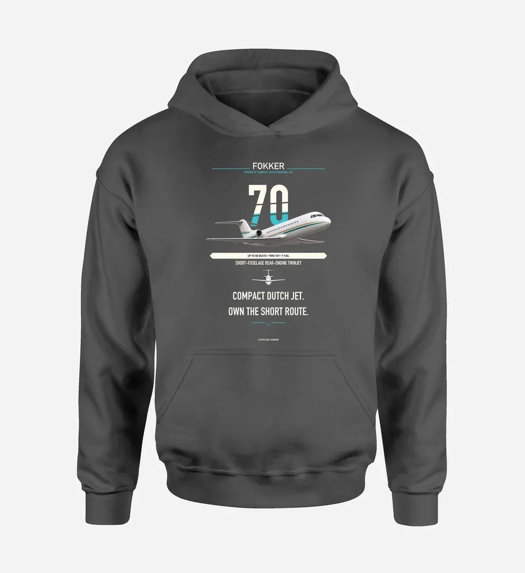 Fokker 70 design on dark gray double-side hoodie, single-side print