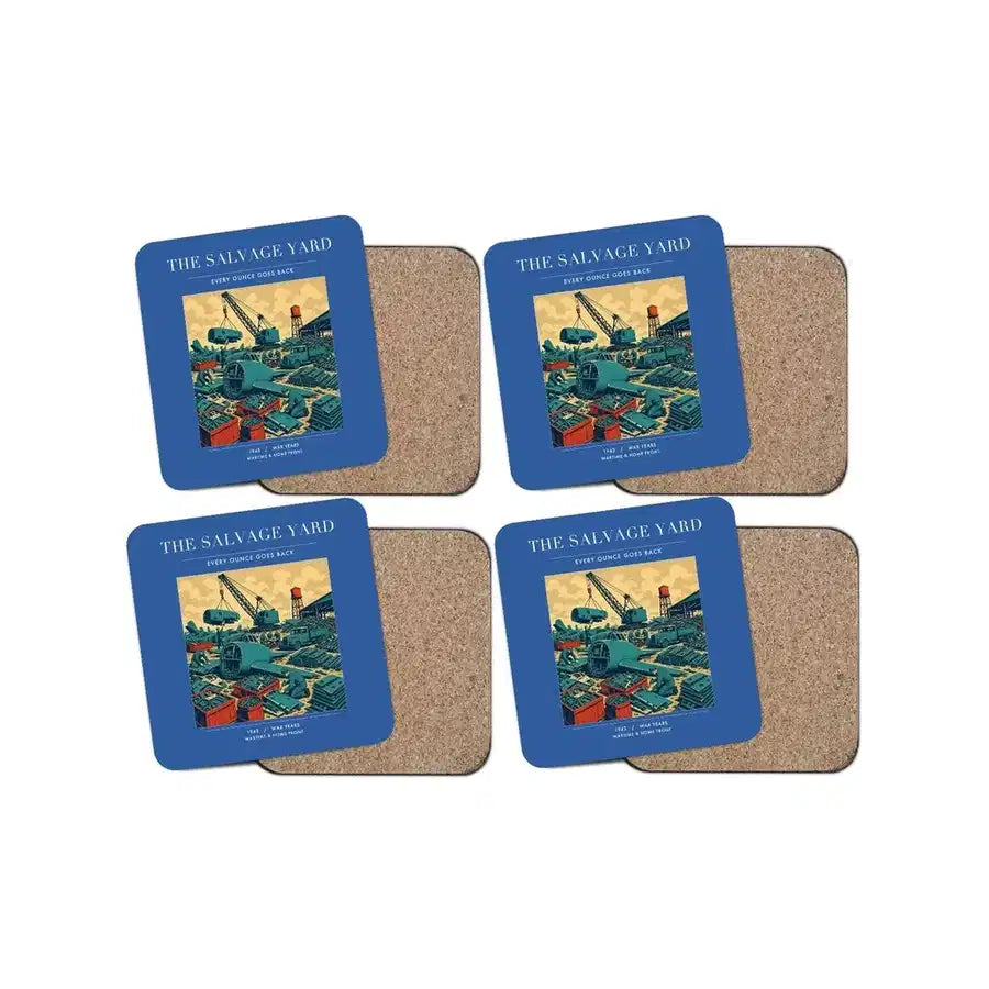 The Salvage Yard - Designed Coasters design on blue 4-pieces-set