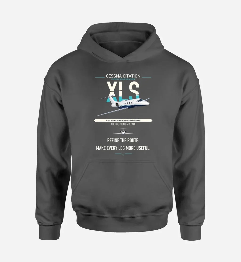 Cessna Citation XLS design on dark gray double-side hoodie, single-side print
