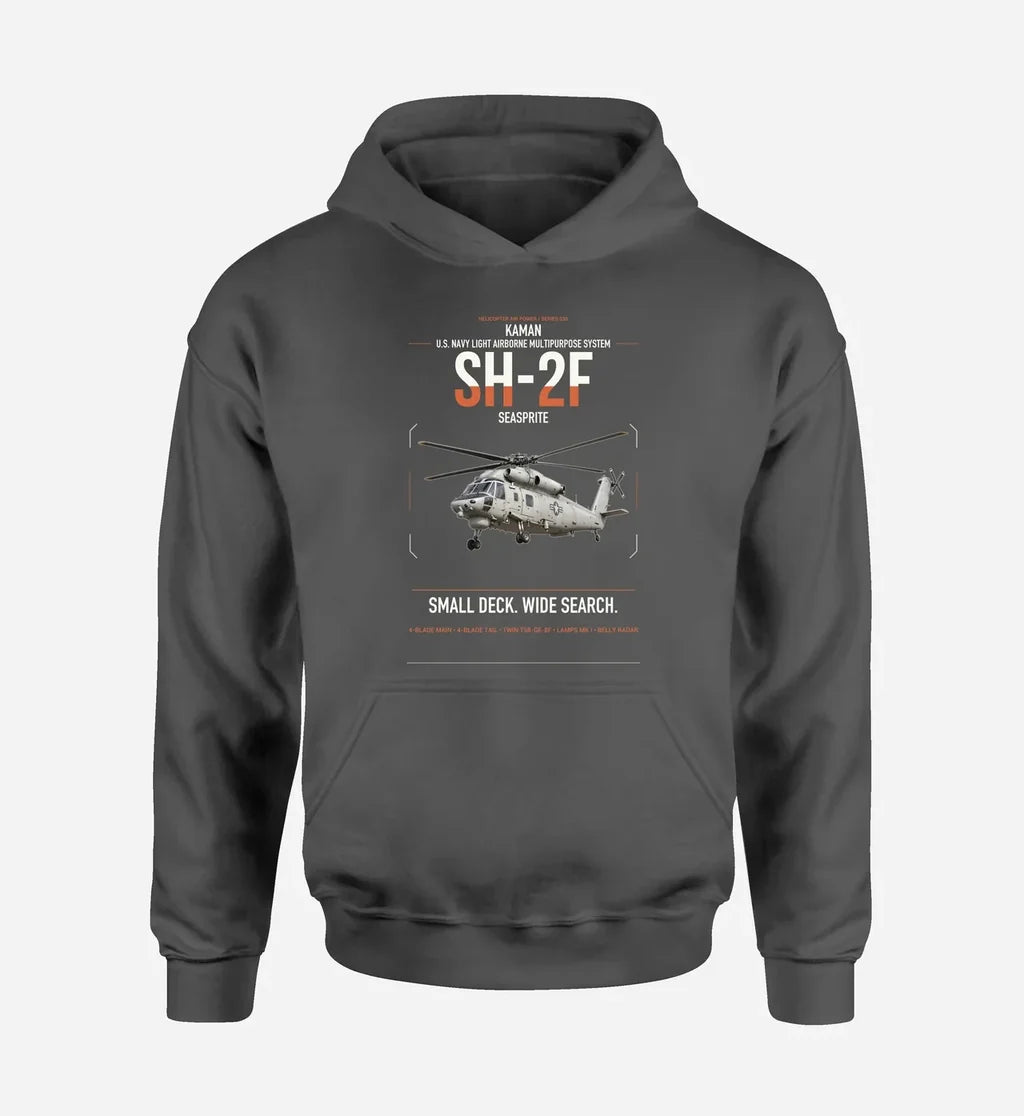 Kaman SH-2F Seasprite design on dark gray double-side hoodie, single-side print