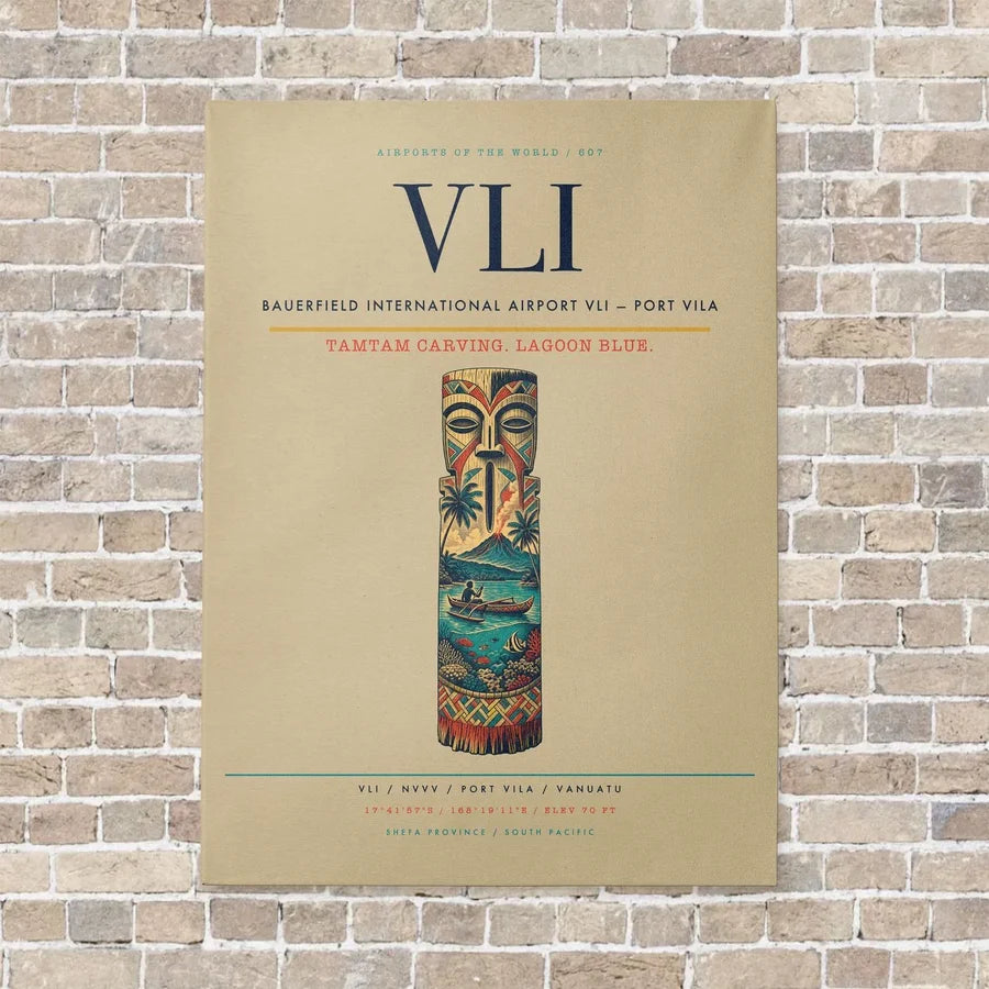 Bauerfield International Airport VLI — Port Vila vertical canvas print - no frame - beige background