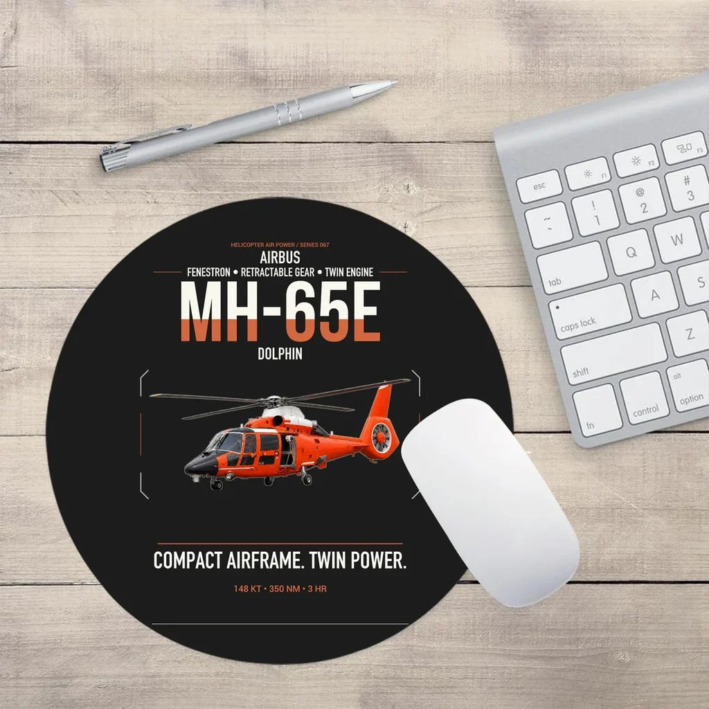 Airbus MH-65E Dolphin design on black round mouse pad