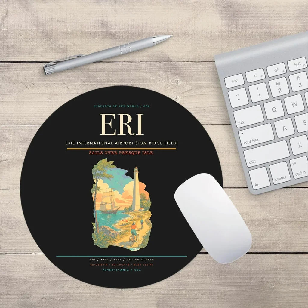 Erie International Airport (Tom Ridge Field) (ERI) design on black round mouse pad