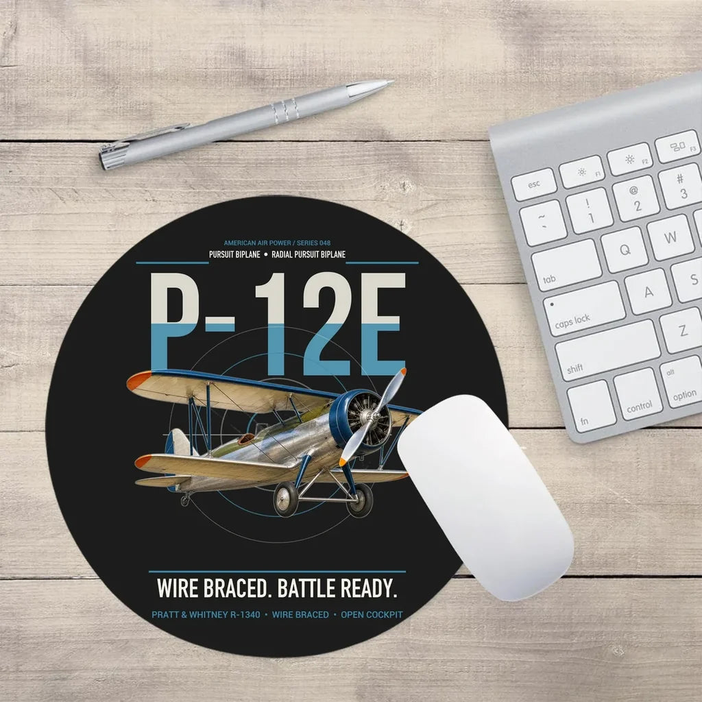 Boeing P-12E design on black round mouse pad