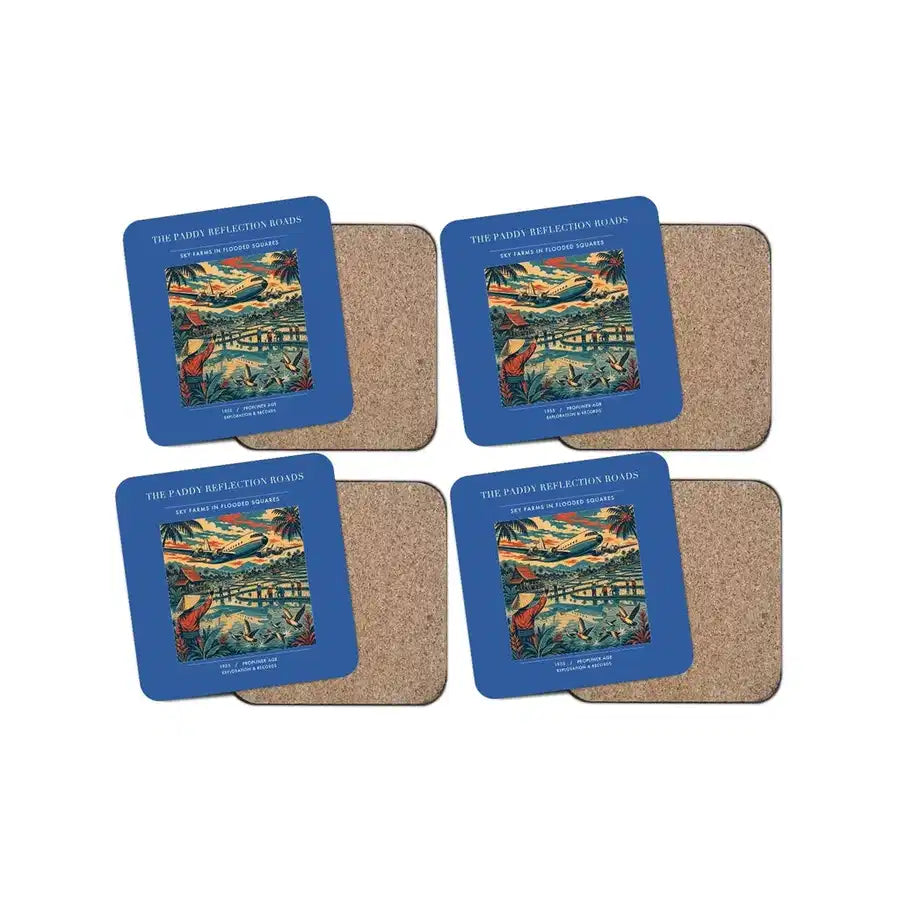 The Paddy Reflection Roads - Designed Coasters design on blue 4-pieces-set