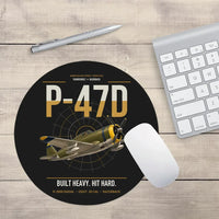 Thumbnail for P-47D Thunderbolt Razorback design on black round mouse pad