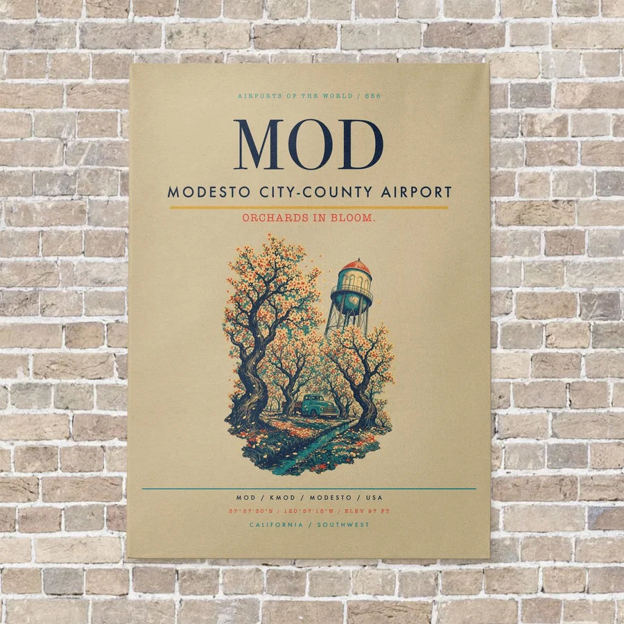 Modesto City-County Airport MOD vertical canvas print - no frame - beige background