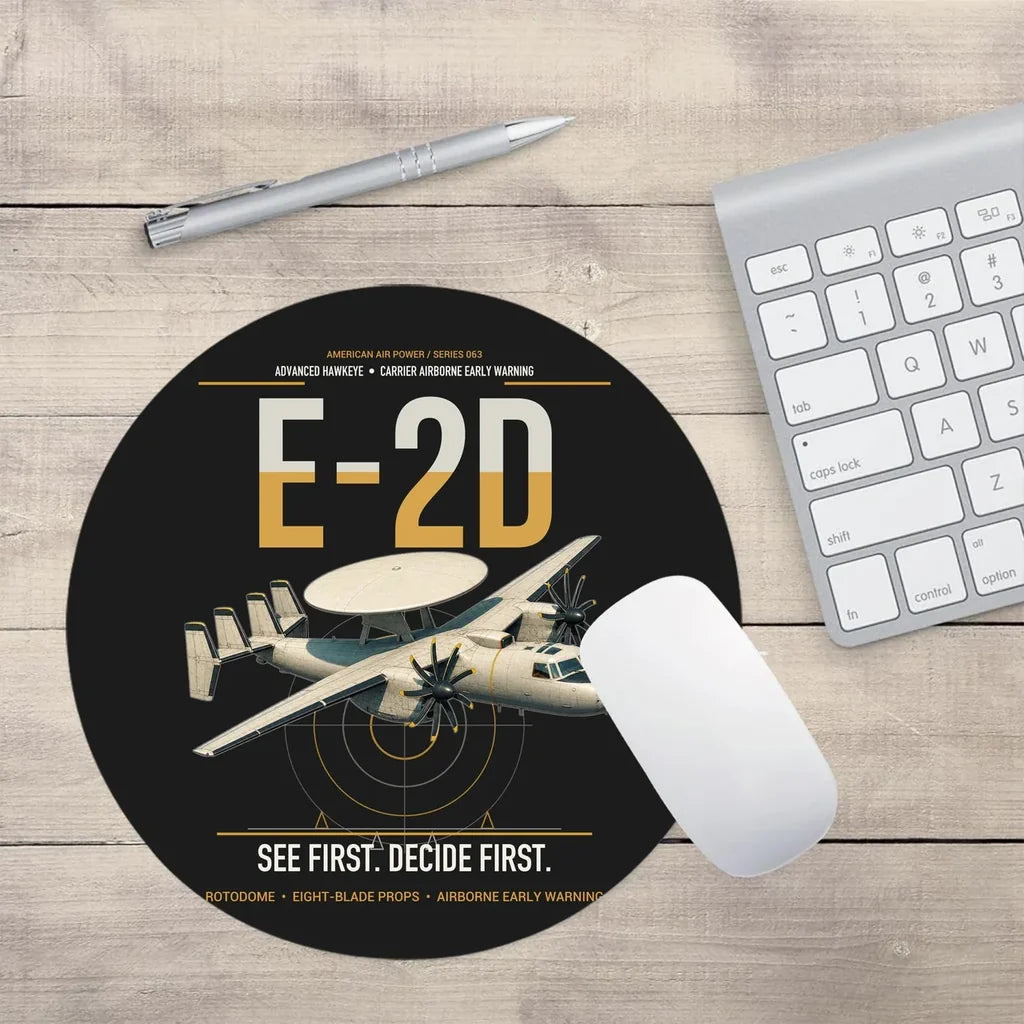 E-2D Advanced Hawkeye design on black round mouse pad