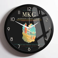 Thumbnail for Muskegon County Airport (MKG) design on black framed wall clock