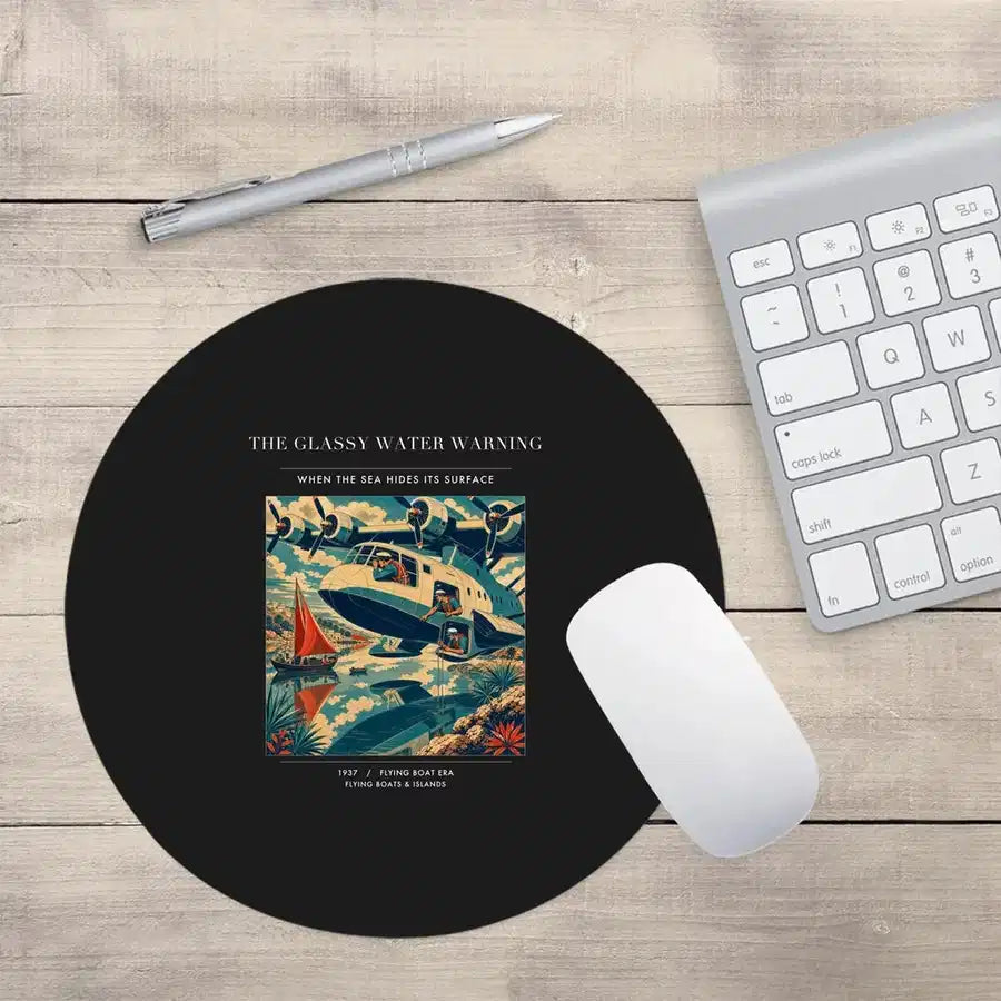 VINTAGE G4280 - The Glassy Water Warning - Designed Mouse Pads design on black round