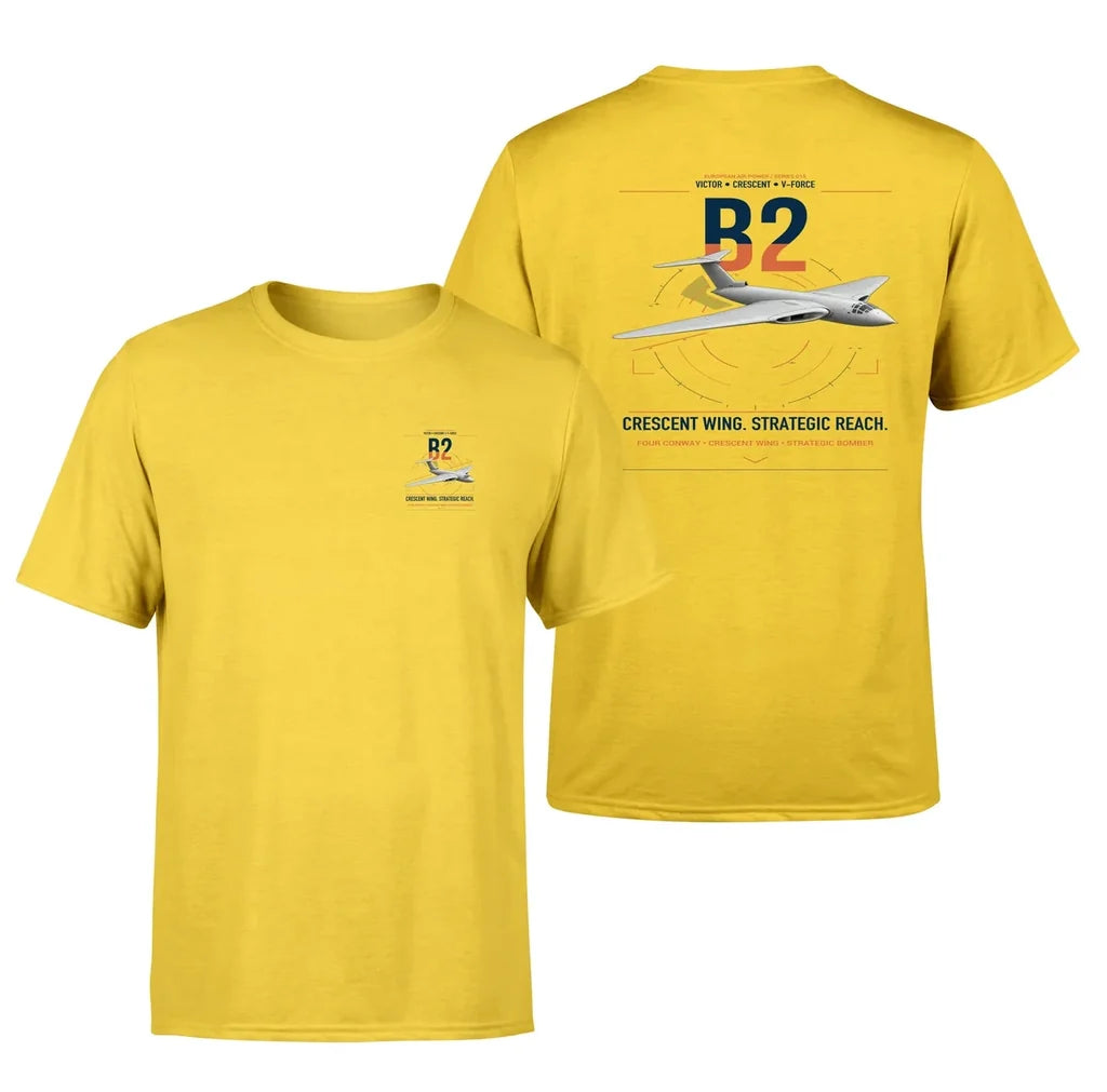 Handley Page Victor B2 design on yellow t-shirt, double-side print