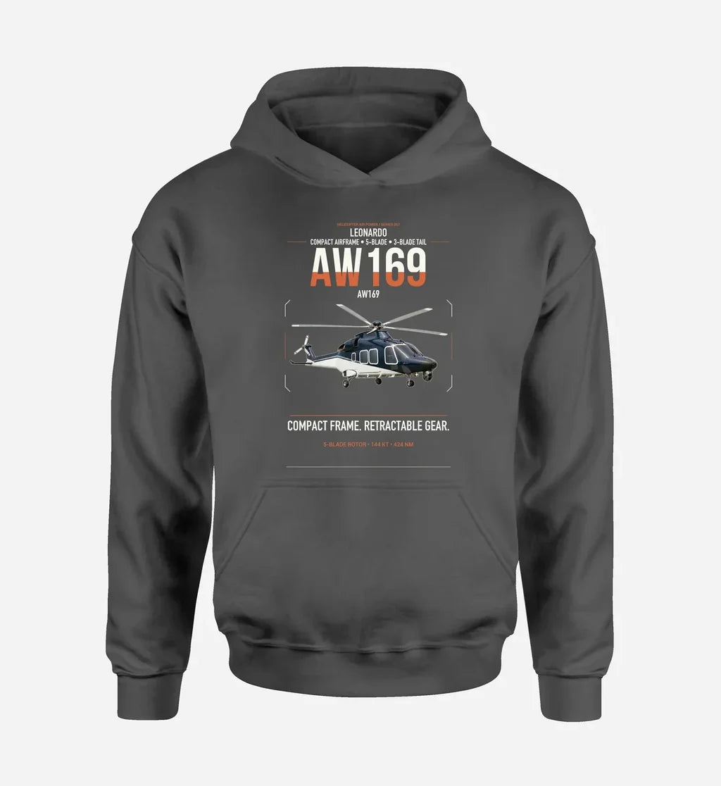 Leonardo AW169 design on dark gray double-side hoodie, single-side print