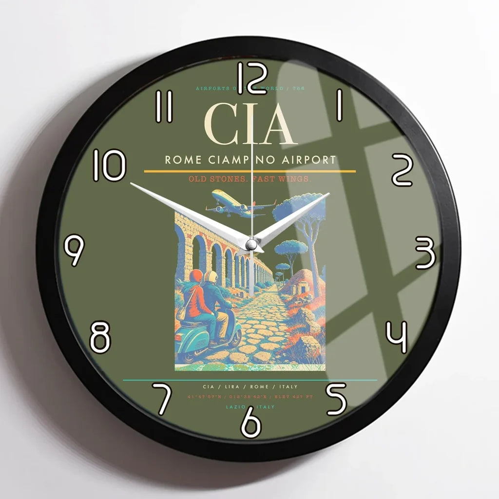 Rome Ciampino Airport CIA Wall-Clock Framed - Green Army