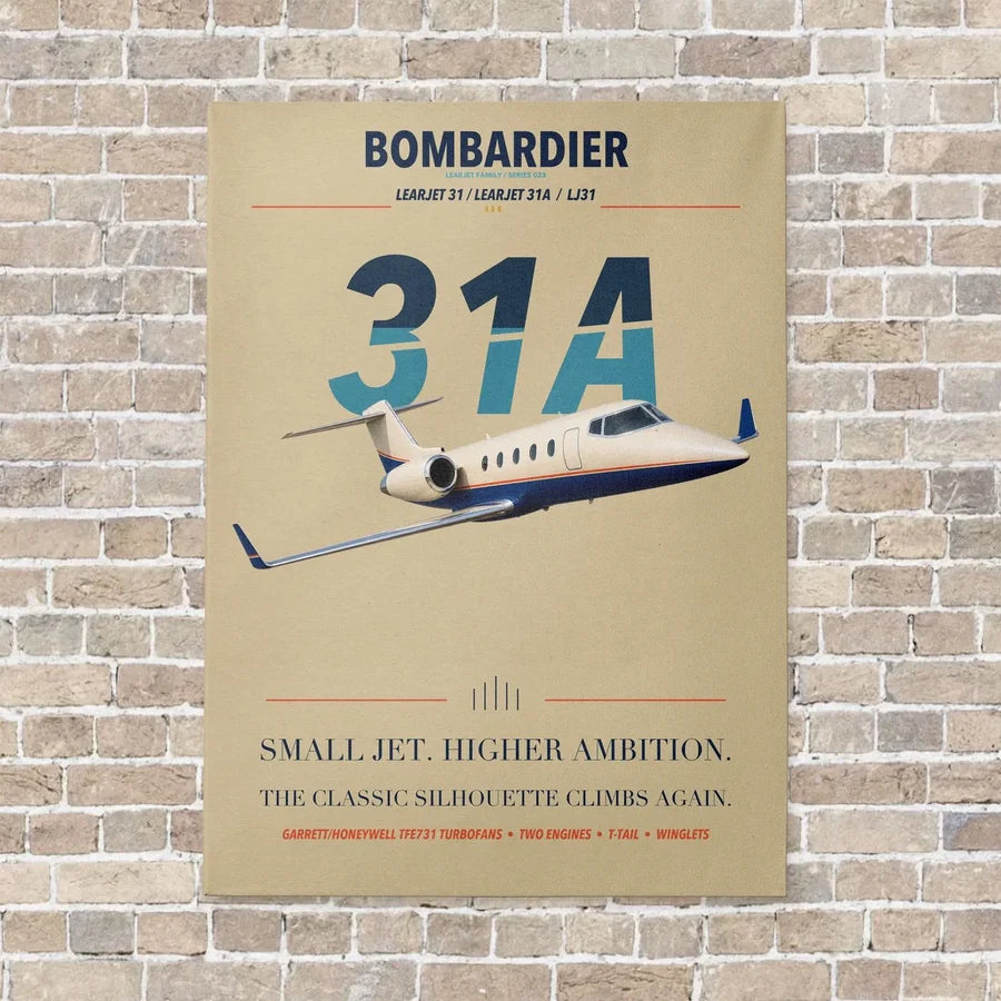 Bombardier Learjet 31A vertical canvas print - no frame - beige background