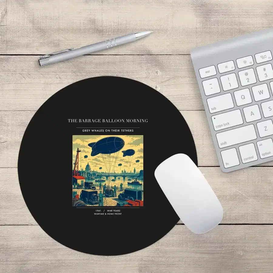 VINTAGE G4521 - The Barrage Balloon Morning - Designed Mouse Pads design on black round