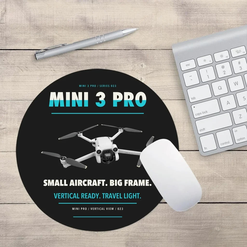 DJI Mini 3 Pro design on black round mouse pad