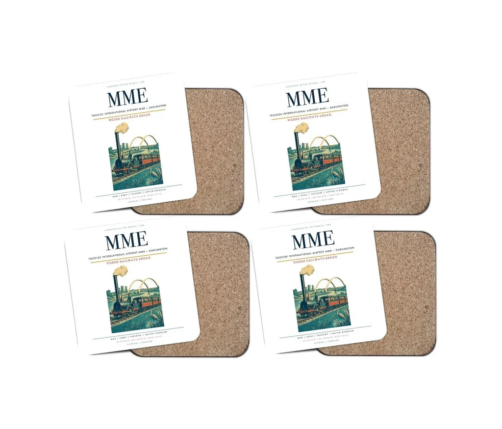 Teesside International Airport (MME) design on white 4 pieces set coaster