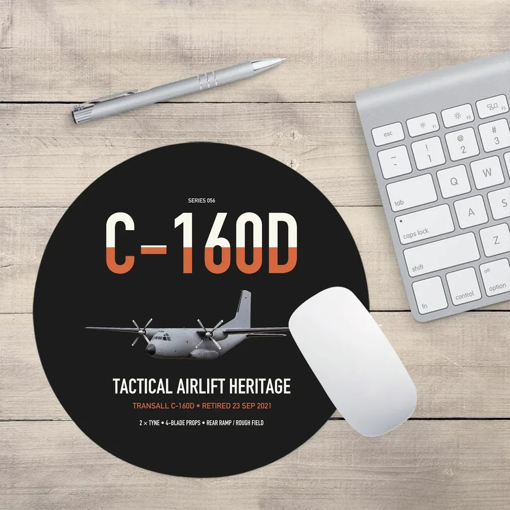 Transall C-160D design on black round mouse pad