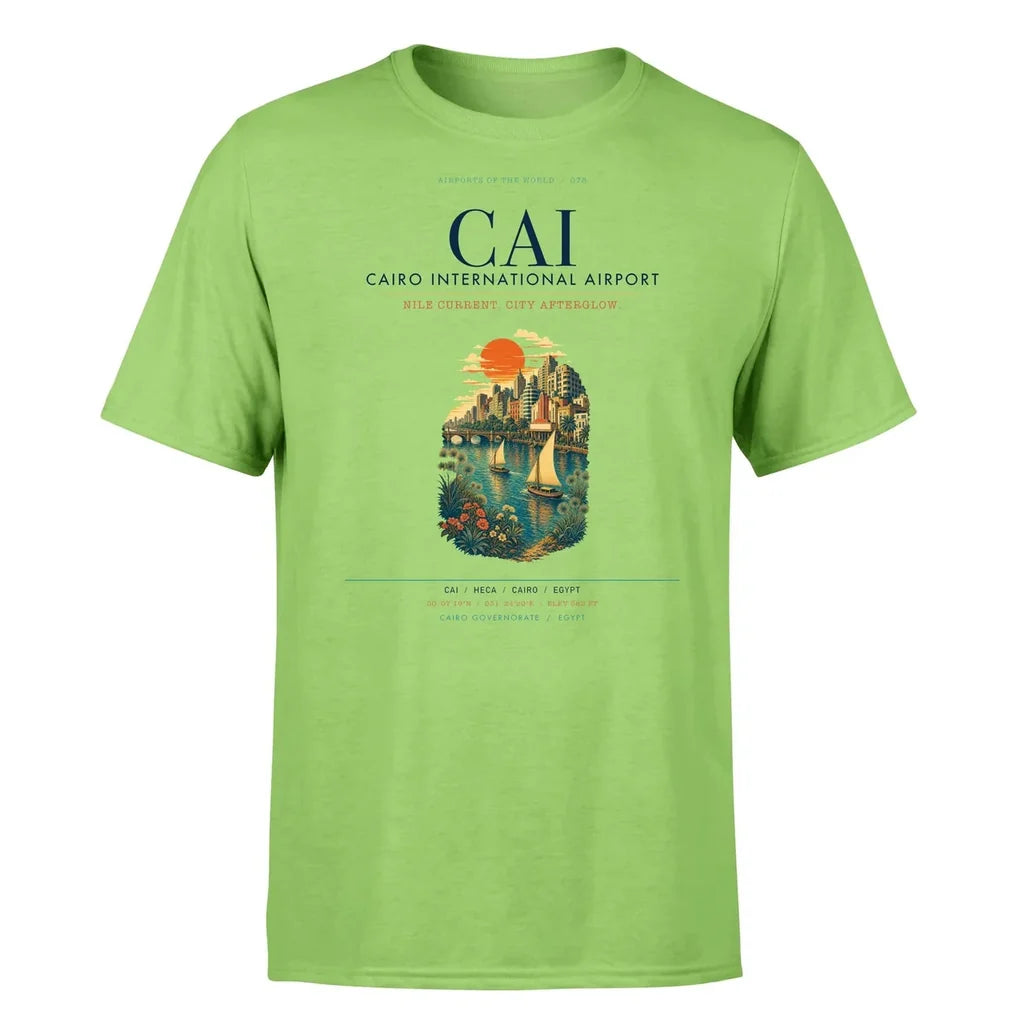 Cairo Airport (CAI) T-Shirt single-side front print in Light Green | cairo-cai-airport-double-side-t-shirt