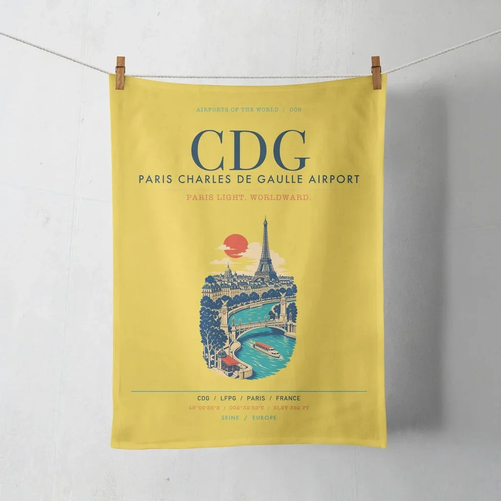 Paris Charles de Gaulle Airport (CDG) design on yellow towel