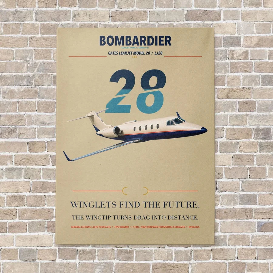 Bombardier Learjet 28 vertical canvas print - no frame - beige background