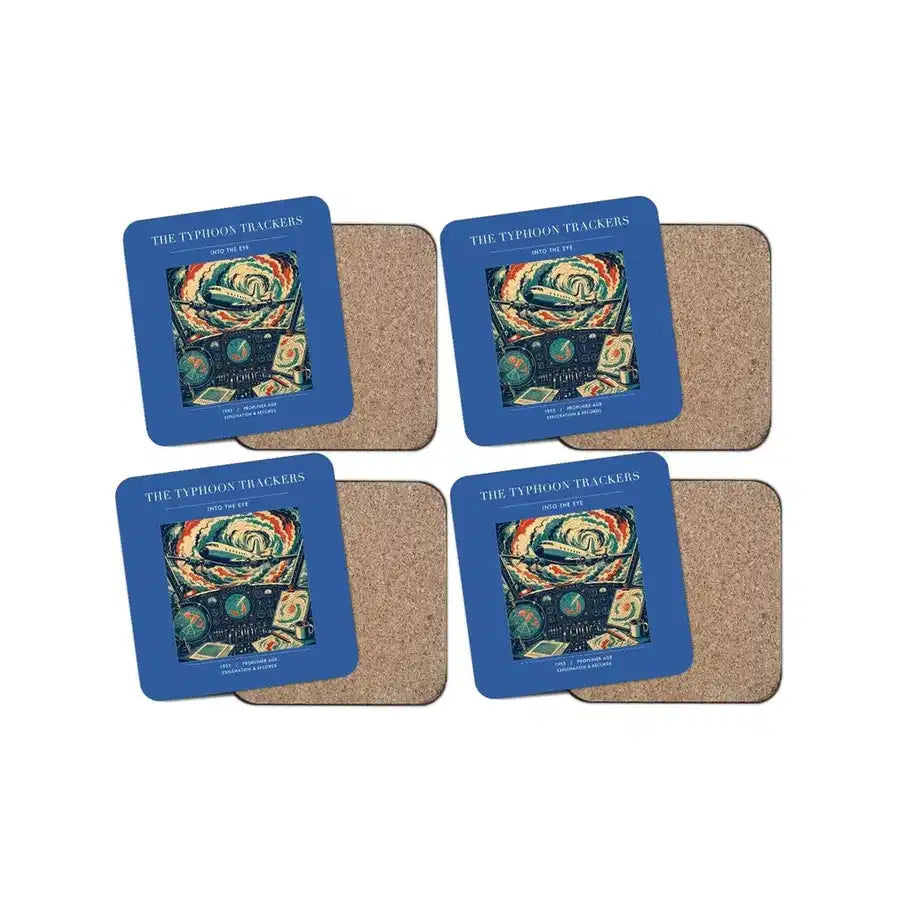 The Typhoon Trackers - Designed Coasters design on blue 4-pieces-set