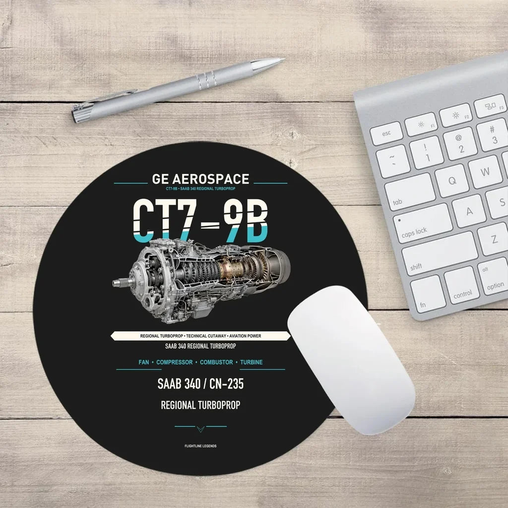 CT7-9B design on black round mouse pad