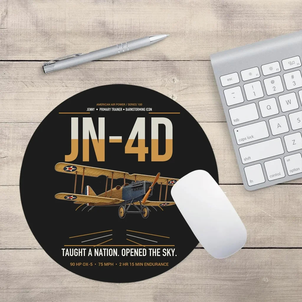 Curtiss JN-4D Jenny design on black round mouse pad
