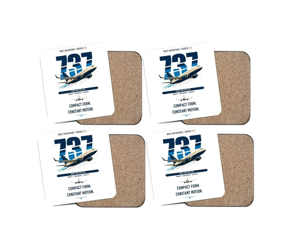 Boeing 737-700 NG design on white 4 pieces set coaster