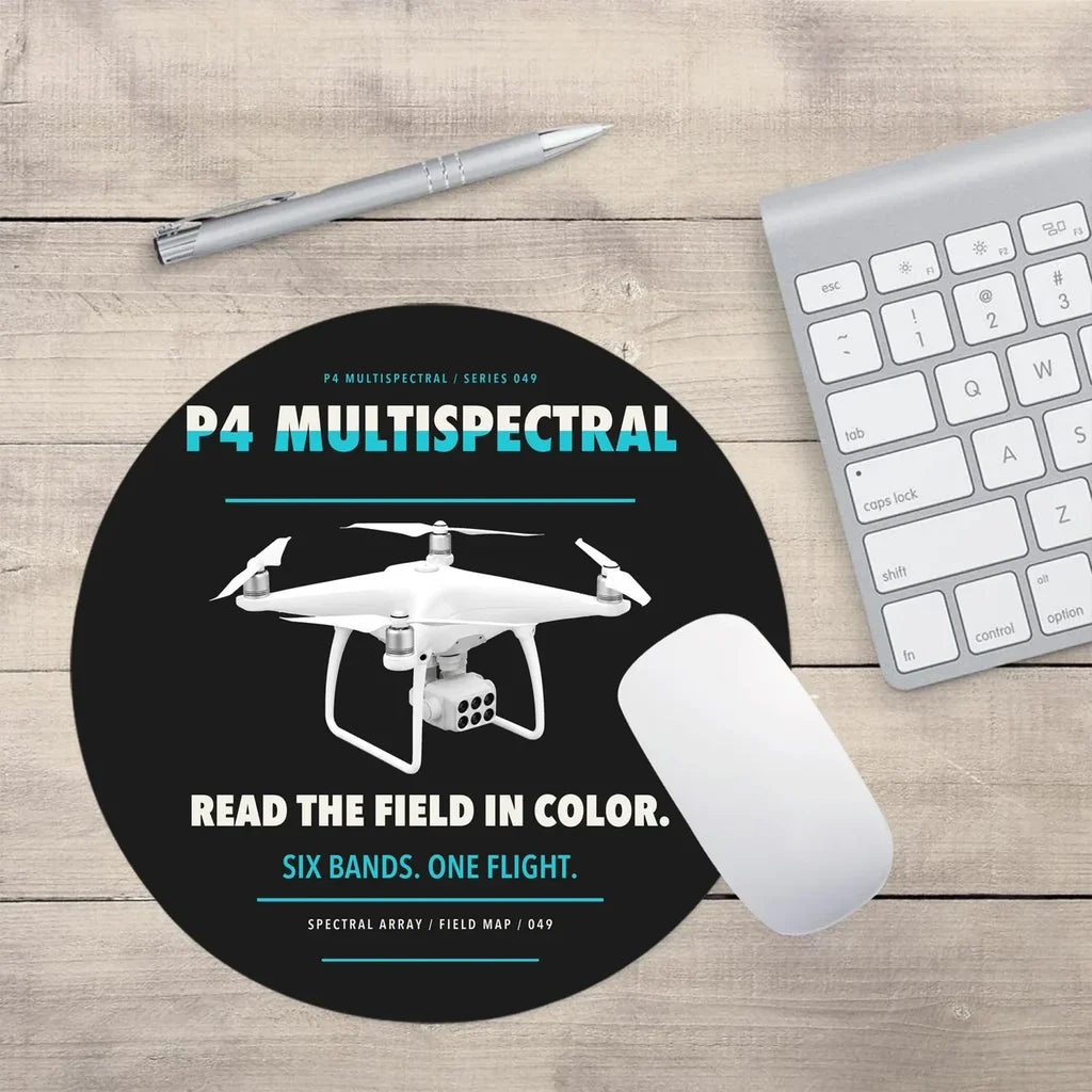 DJI P4 Multispectral design on black round mouse pad
