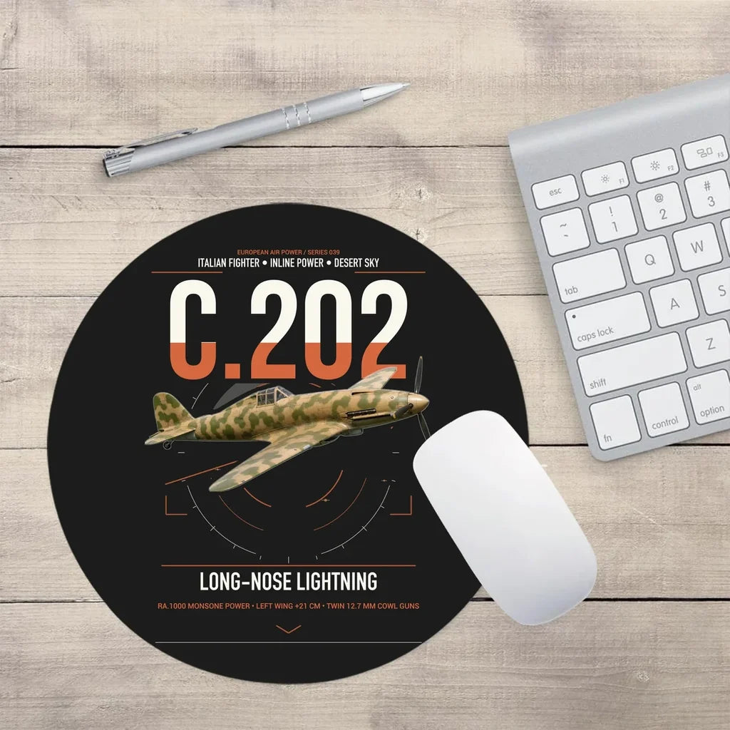 Macchi C.202 Folgore design on black round mouse pad