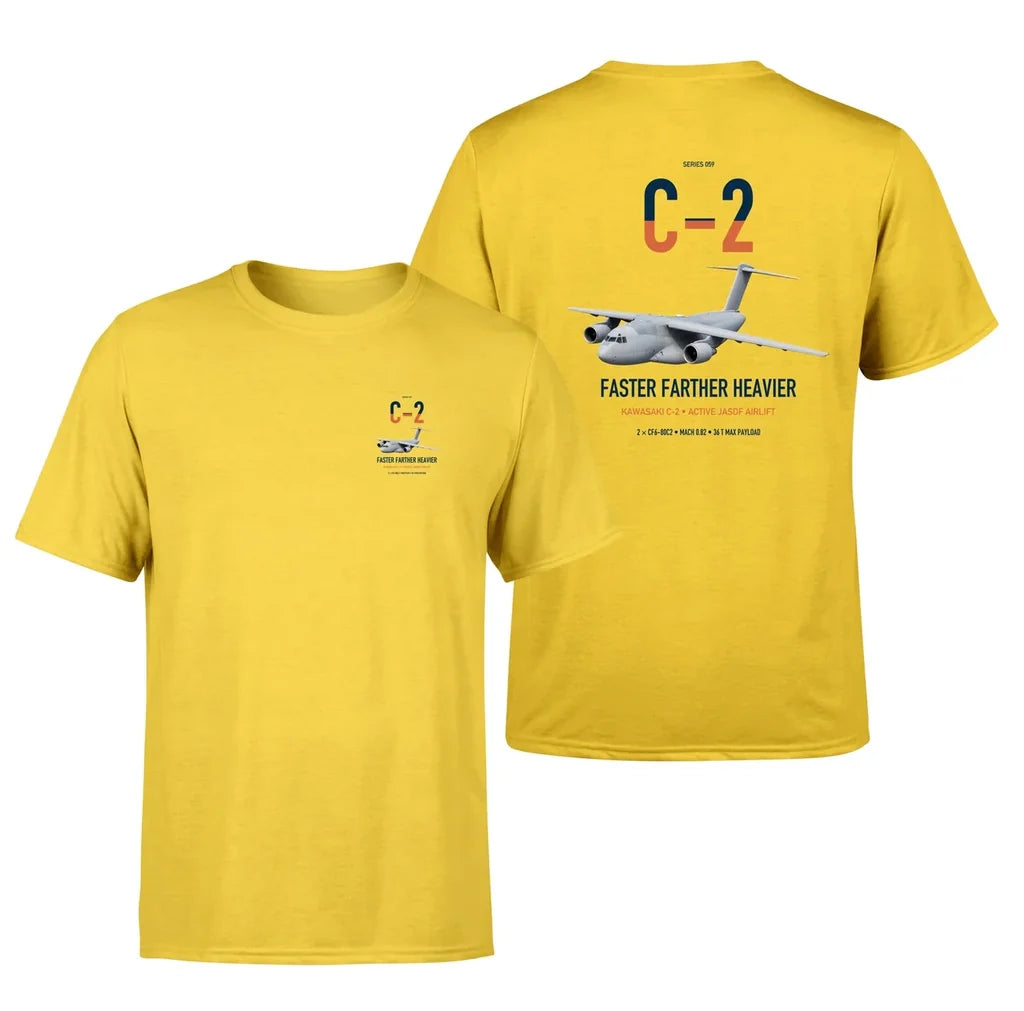 Kawasaki C-2 design on yellow double-side t-shirt, double-side print
