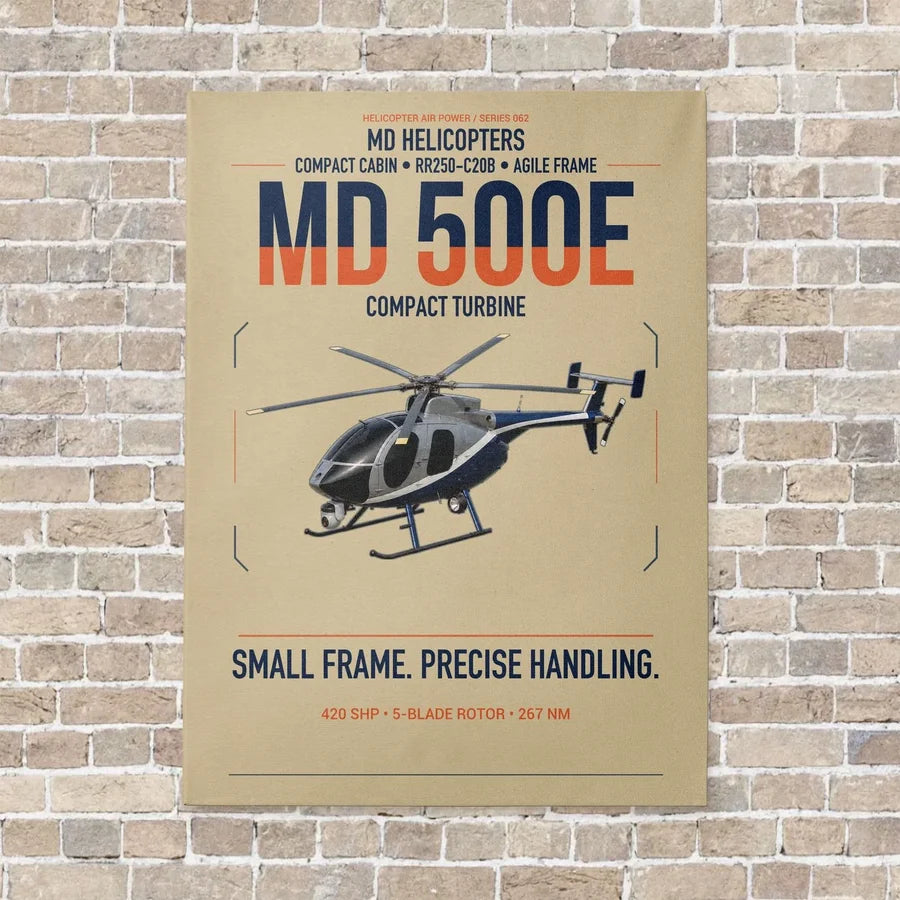 MD Helicopters MD 500E vertical canvas print - no frame - beige background