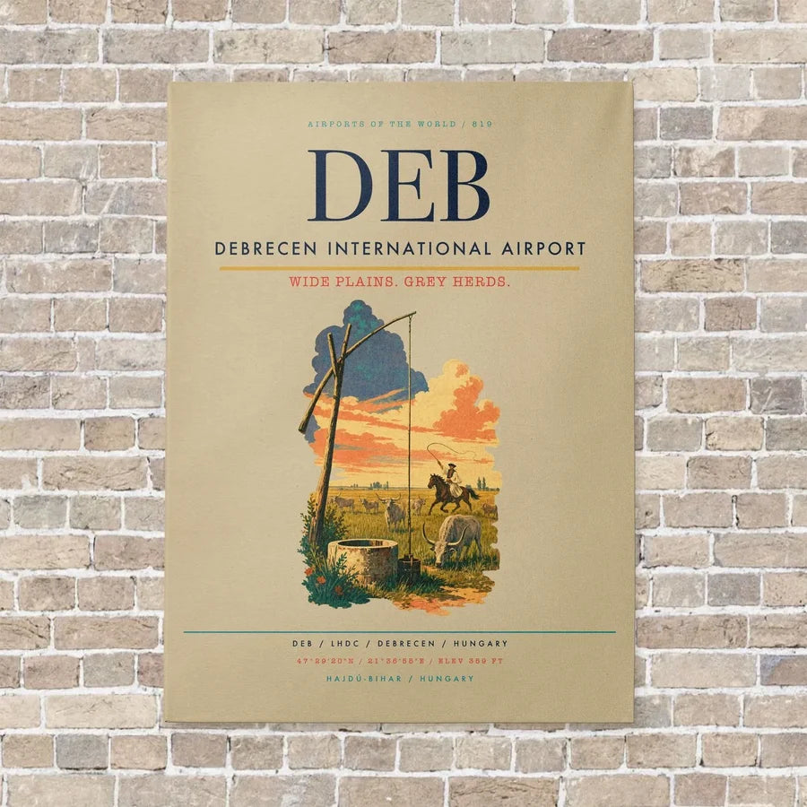 Debrecen International Airport DEB vertical canvas print - no frame - beige background
