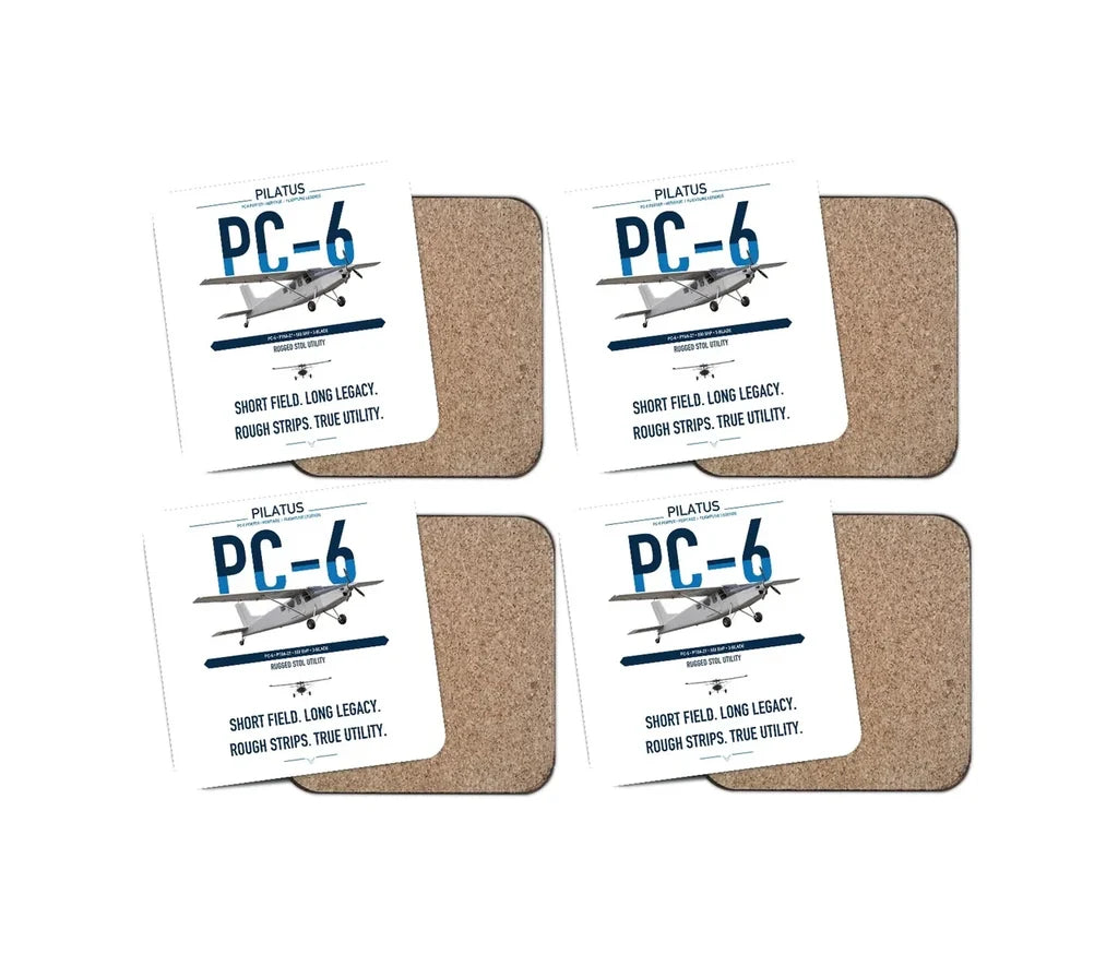 Pilatus PC-6 Porter design on white 4 pieces set coaster