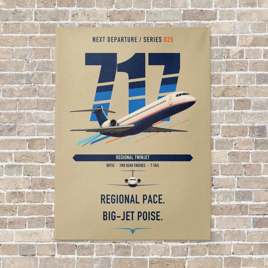 Boeing 717-200 vertical canvas print - no frame - beige background