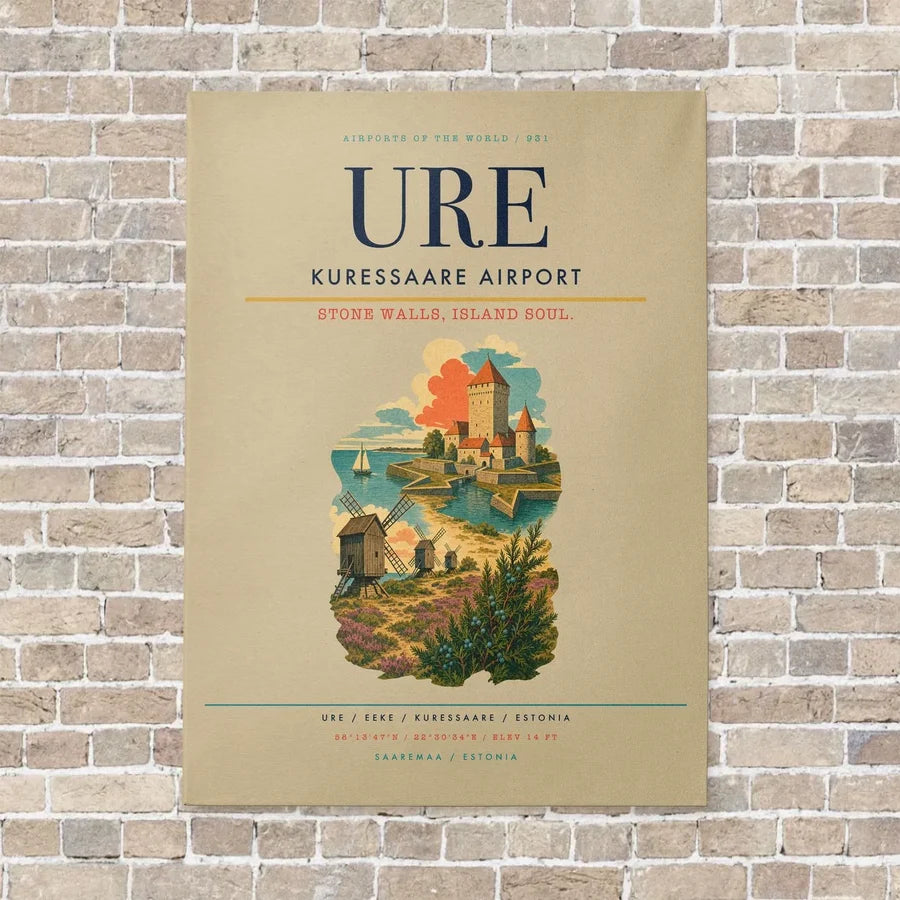 Kuressaare Airport URE vertical canvas print - no frame - beige background