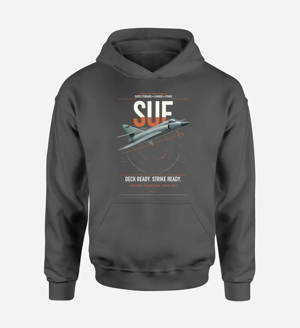 Dassault Super Étendard design on dark gray double-side hoodie, single-side print