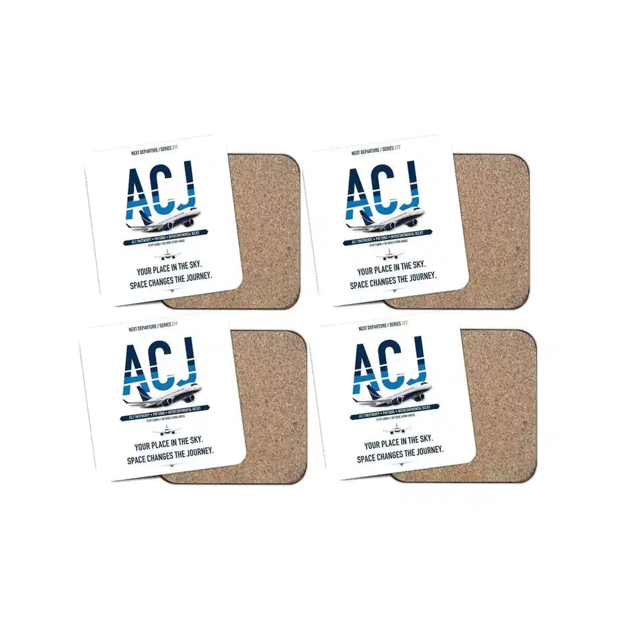 Airbus ACJ TwoTwenty design on white 4 pieces set coaster