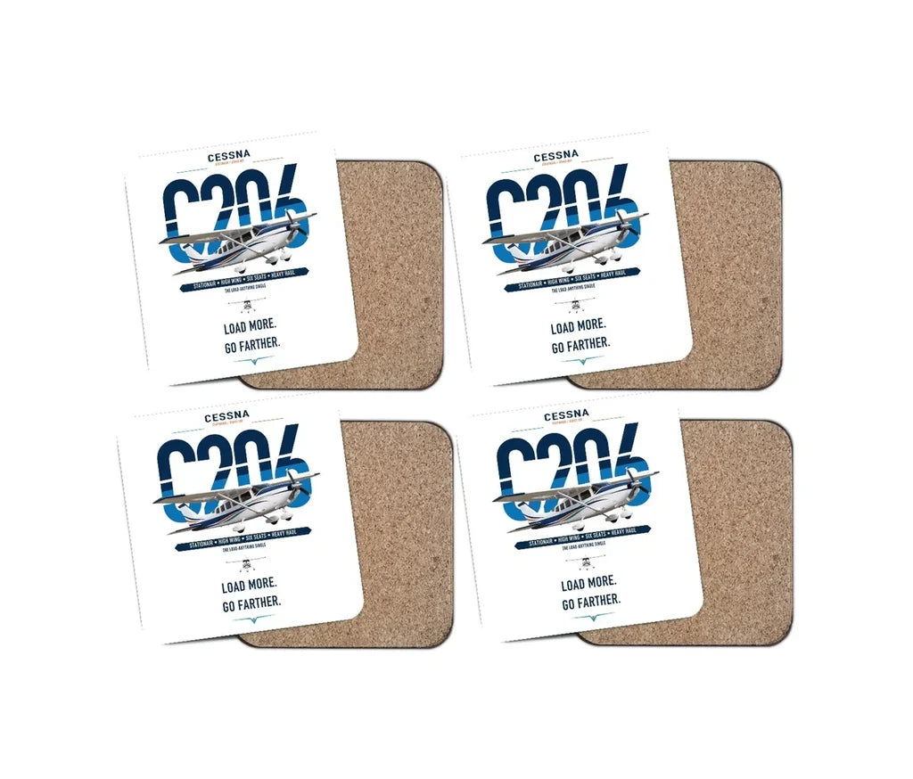 Cessna 206 Stationair design on white 4 pieces set coaster