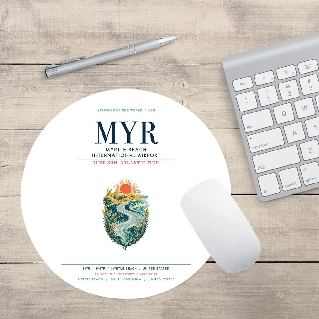 Myrtle Beach International Airport (MYR) design on white round mouse pad