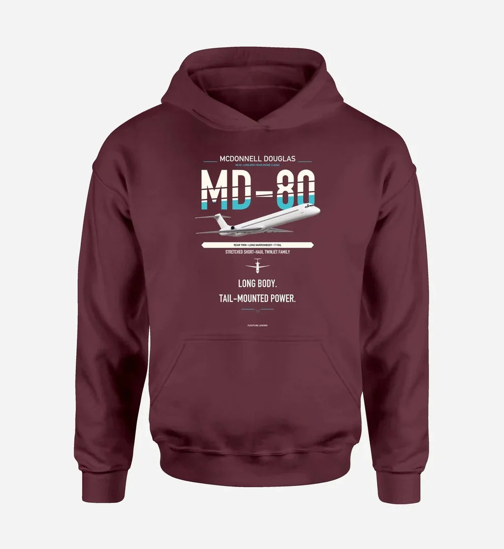 McDonnell Douglas MD-80 design on dark red double-side hoodie, single-side print